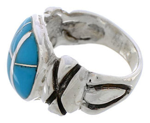 Silver And Turquoise Inlay Southwestern Ring Size 5-3/4 TX39956